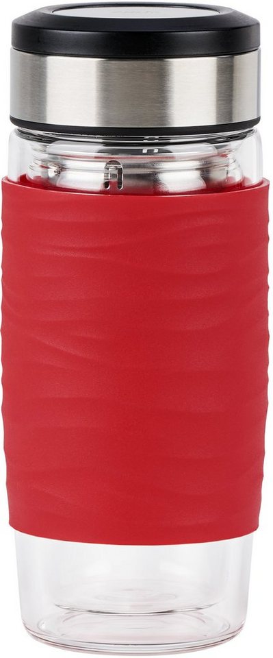 Emsa Thermobecher Tea Mug, Edelstahl, Glas, Silikon, Teebecher, 400 ml, 100% dicht, 3-teilig, mit herausnehmbarem Tee-Sieb von Emsa