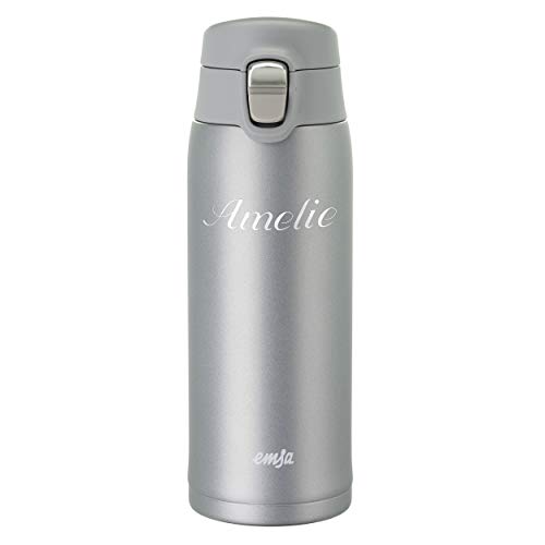 Emsa Thermobecher Travel Mug Light 0,4 L Grau mit persönlicher Rund-Gravur gelasert und Flip-Deckel Verschluss von Emsa