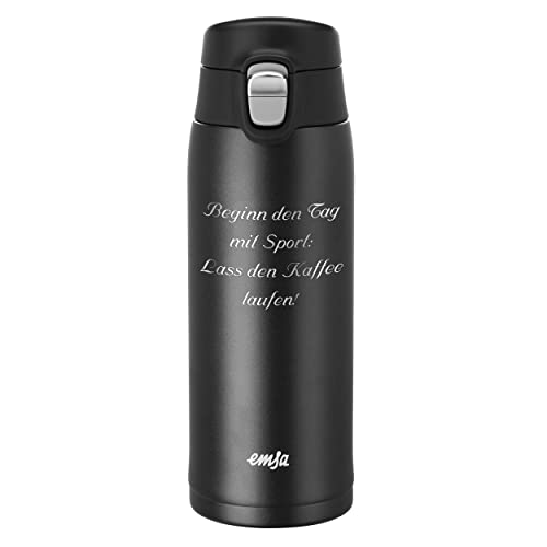 Emsa Thermobecher Travel Mug Light 0,4 L Schwarz mit persönlicher Rund-Gravur gelasert und Flip-Deckel Verschluss von Emsa