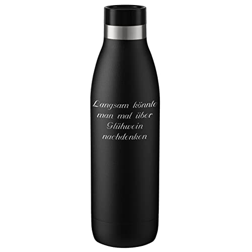 Emsa Thermosflasche Bludrop Basic Color 700ml Schwarz mit Rund-Gravur gelasert Edelstahl Trinkflasche doppelwandig isoliert auslaufsicher von Emsa