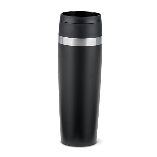 EMSA N2023550 Travel Mug Classic 0,5 Liter , neuer Komfort-Schraubverschluss , Edelstahl , 6h heiß und 12h kalt , 100% dicht , 360°-Trinköffnung , Edelstahl, schwarz von Emsa