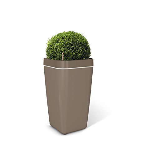 Emsa myBOX Decoline Blumensäule braun/braun mit weißer Decorline , Maße ca. L 350 mm x B 350 mm x T 640 mm Blumenkasten incl. Rahmen von Emsa