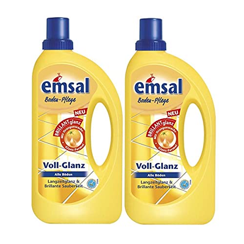 2X emsal Boden-Pflege Voll-Glanz 1 Liter, Langzeitglanz & Brillante Sauberkeit mit Orangenwachs von emsal