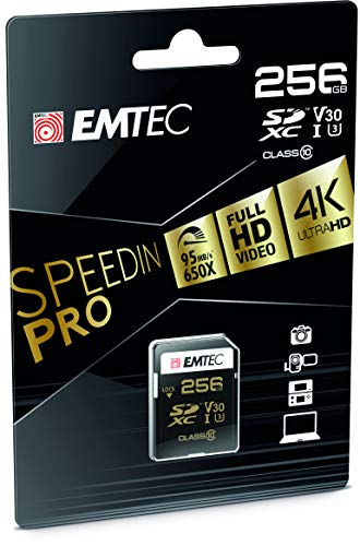 Emtec SpeedIN SD-Speicherkarte 256GB, UHS-I U3 - Class 10, Schreibgeschwindigkeit bis zu 85 MB/s und Lesegeschwindigkeit bis zu 95 MB/s von Emtec