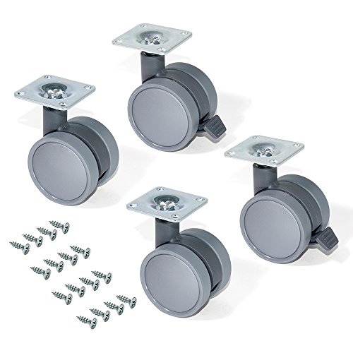 Emuca Lenkrollen für Möbel 2 mit und 2 ohne Bremse Diameter mit Anschraubplatte und Kugellager, 4 Stück Set, 50 mm, grau, 2036421 Emuca Lenkrollen für Möbel 2 mit und 2 ohne Bremse Diameter mit Anschraubplatte und Kugellager, 4 Stück Set, 50 mm, grau, 2036421 von Emuca