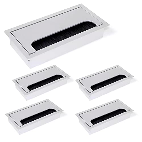 Emuca - Kabeldurchführung Kabeldurchlass Eckig 160x80mm zum Einfügen am Schreibtisch, kabelorganisation für möbel, Aluminium silber eloxiert, Set aus 5 Emuca - Kabeldurchführung Kabeldurchlass Eckig 160x80mm zum Einfügen am Schreibtisch, kabelorganisation für möbel, Aluminium silber eloxiert, Set aus 5 von Emuca