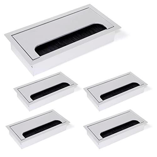 Emuca - Kabeldurchführung Kabeldurchlass Eckig 160x80mm zum Einfügen am Schreibtisch, kabelorganisation für möbel, Aluminium silber eloxiert, Set aus 5 von Emuca