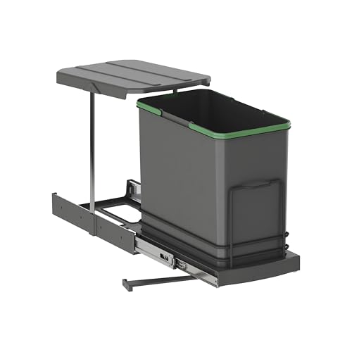Emuca - Abfallbehälter für Küchenzeile, 24 L, Bodenbefestigung und manueller/automatischer Auszug, Kunststoff anthrazitgrau. von Emuca