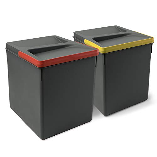 Emuca - Abfallsammler, Müllbehälter für zuschneidbaren Basis, Kit aus 2 Eimern mit höhe 266mm und Fassungsvermögen von 15 Litern von Emuca