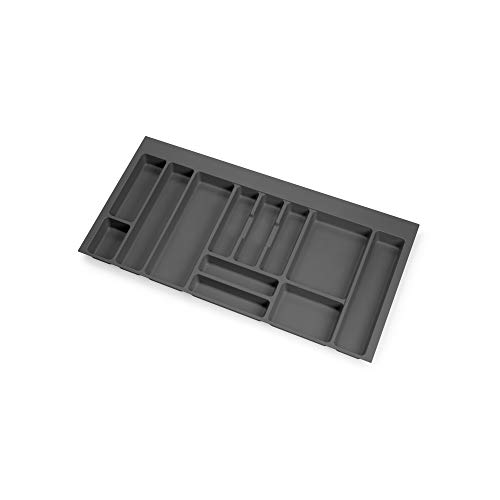 Emuca - Besteckorganisator, Schubladenorganisator für die Küche, Besteckkasten, 12 Fächer, Modul 100 cm, Kunststoff, Anthrazitgrau von Emuca