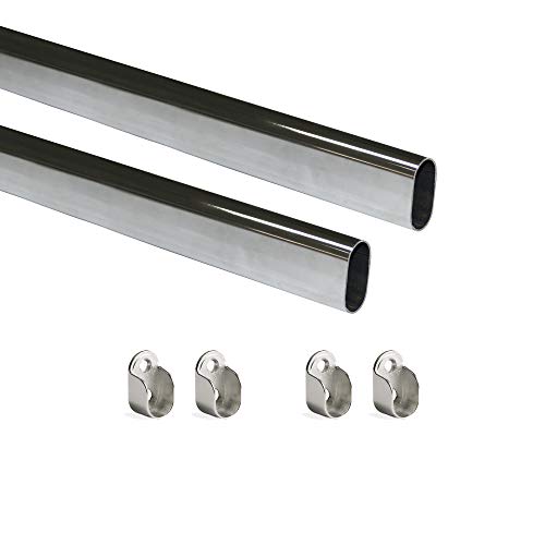 Emuca - Kit ovale Kleiderschrankstange 750mm und Stützen, verchromtem Stahl, Partie von 2 von Emuca