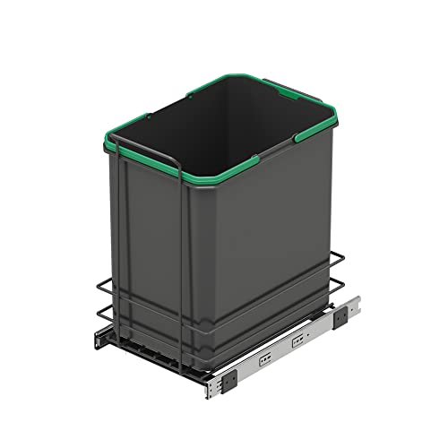 Emuca - Küchen-Recyclingbehälter, 35 L, Bodenbefestigung und Handauszug, ohne Deckel, Anthrazitgrauer Kunststoff von Emuca