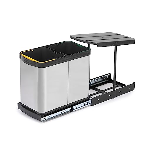 Emuca - Recycle Inox-Recyclingbehälter für die Küche, 2 x 12 L, Bodenbefestigung und manuelle/automatische Entnahme. von Emuca