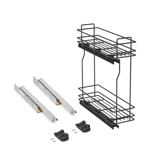 Emuca - Küchenmöbe Ausziehbarer Flaschenhalter, seitlich ausziehbar, sanftem Schließen, Modul 200mm, Grau anthrazit, Stahl von Emuca