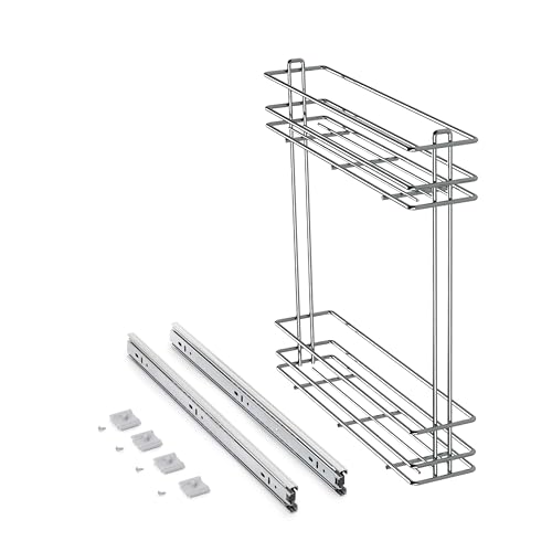 Emuca - Küchenmöbe Ausziehbarer Flaschenhalter, seitlich ausziehbar,Module 150mm, Verchromt, Stahl von Emuca
