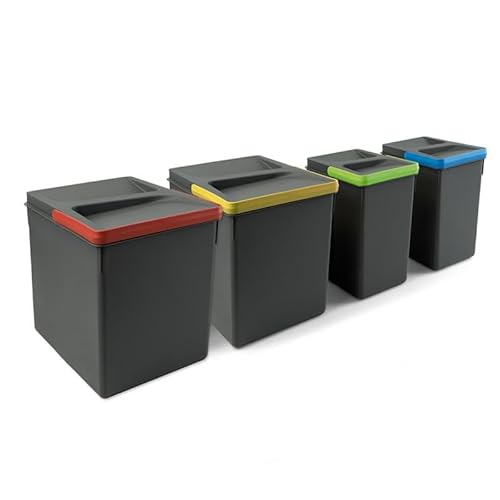 Emuca - Küchenschubladenbehälter mit geruchsdichtem Deckel, H 266 mm (2 x 15 L + 2 x7 L), Kunststoff anthrazitgrau von Emuca