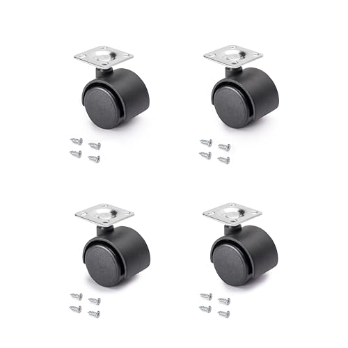Emuca 2036817 Set 4 Stk. schwarze Lenkrollen für Möbel ohne Bremse Diameter 30mm mit Anschraubplatte und Kugellager von Emuca