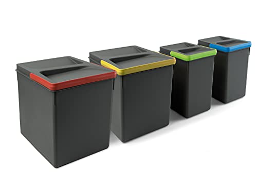 Emuca - Recycle Behälter für Küchenschublade, Höhe 266, 2x15L + 2x7L, Anthrazitgrauer Kunststoff, Kunststoff von Emuca