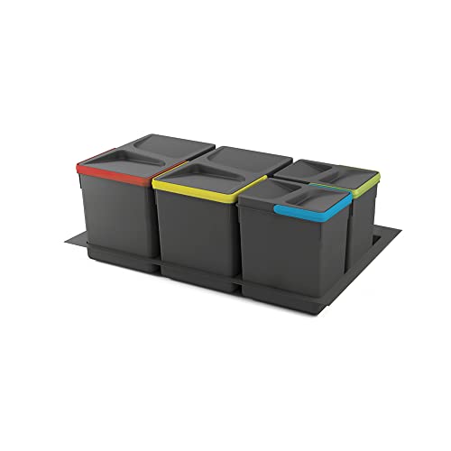 Emuca - Recycle-Mülleimer, 15 L + 15 L + 6 L + 6 L, für Modul 800 mm, Kunststoff, Anthrazit Grau, 4 St. + Basis von Emuca