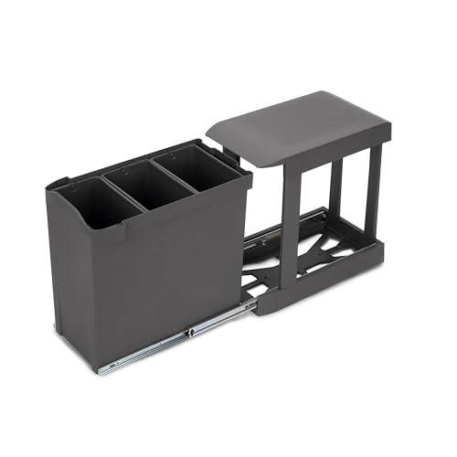 Emuca - Recyclingbehälter für Küche, 3 x 10 Liter, Unterseitigbefeistigung und automatische Extraktion, Stahl und Kunststoff, Anthrazitgrauer von Emuca