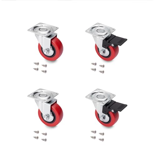 Emuca - Rollen-Kit Red mit montierter Platte, Rote Räder Ø50mm, 2 Rollen mit Bremse und 2 Rollen ohne Bremse, Stahl und Kunststoff Emuca - Rollen-Kit Red mit montierter Platte, Rote Räder Ø50mm, 2 Rollen mit Bremse und 2 Rollen ohne Bremse, Stahl und Kunststoff von Emuca