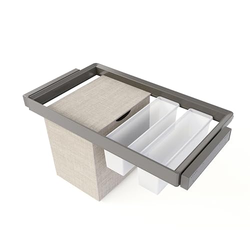 Emuca - Satz aus 2 Hilfstablett, 1 Wäschekorb und ahmen für Schrank Quartz, mit Soft-Close- und Vollauszugsschienen, Modul 60 cm, Titan-Oberfläche von Emuca