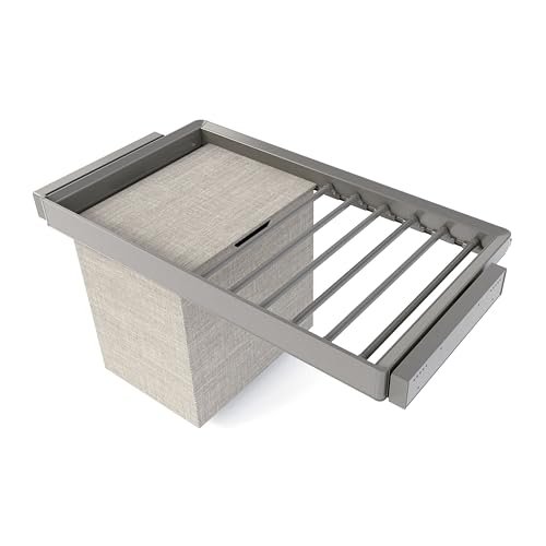 Emuca - Satz aus 7-Stangen-Hosenhalter, Wäschekorb und ahmen für Schrank Quartz, mit Soft-Close- und Vollauszugsschienen, Modul 90 cm, Titan-Oberfläche von Emuca