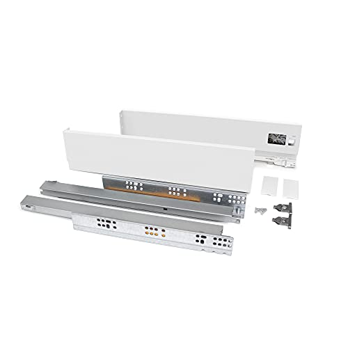 Emuca - Schubladen-Kit für Küche und Bad, H. 131 mm, T. 300 mm, 40 Kg, sanftes Schließen, Panels nicht enthalten, Stahl, Weiß von Emuca