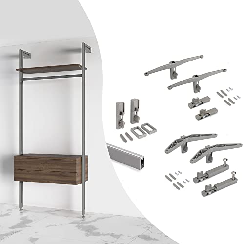 Emuca - Stützenset Zero für Holzregale, Modul und Hängestange, Bemalte Steinfarbe, Aluminium und Zamak und Kunststoff, 1 Set von Emuca