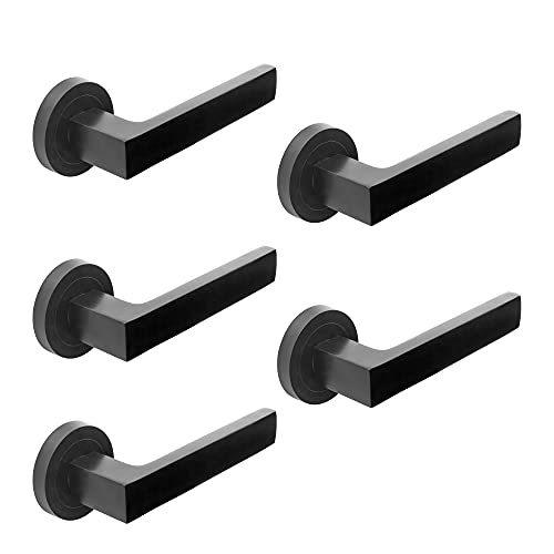 Emuca - Türgriffe für Innenttüren, 5 Türgriff-Set mit Rosetten für Zimmertüren D.50 mm, Aluminium, Schwarz von Emuca