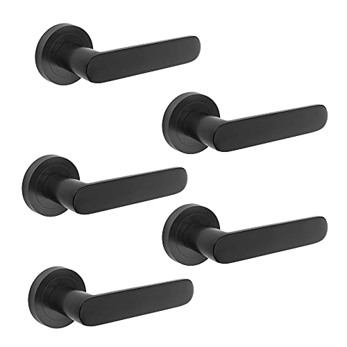 Emuca - Türgriffe für Innenttüren, 5 Türgriff-Set mit Rosetten für Zimmertüren D.50 mm, Aluminium, Schwarz von Emuca