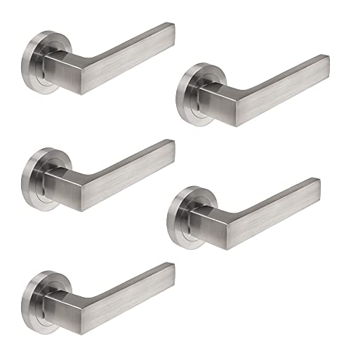 Emuca - Türgriffe für Innenttüren, 5 Türgriff-Set mit Rosetten für Zimmertüren D.50 mm, Aluminium, satiniertes Nickel. von Emuca