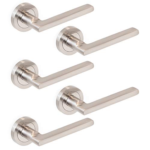 Emuca - Türgriffe für Innenttüren, 5-fach Türgriff-Set mit Rosetten für Zimmertüren D.50 mm, Aluminium und Zamak, satiniertes Nickel. von Emuca