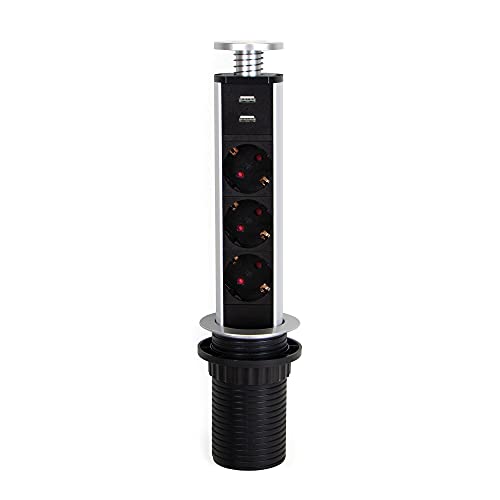 Emuca 5009925 Versenkbare Steckdosenleiste mit drei Schuckosteckdosen (max. 3500W-16A) und zwei USB Ladestationen (5V DC), 1 Stück Emuca 5009925 Versenkbare Steckdosenleiste mit drei Schuckosteckdosen (max. 3500W-16A) und zwei USB Ladestationen (5V DC), 1 Stück von Emuca