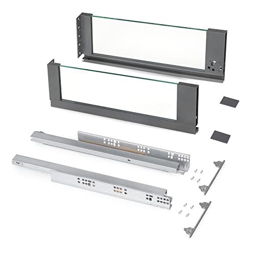 Emuca - Vertex Außenschublade 40 kg Höhe 178 mm mit Glaswänden, 450 mm, Grau anthrazit, Stahl und Aluminium und Glas, 1 set von Emuca