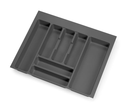 emuca Besteckeinsatz Optima für Schrankbreite 60 cm, Rand schneidbar (B 504-536 x T 418-482), Kunststoff, Anthrazitgrau von Emuca