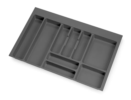 emuca Besteckeinsatz Optima für Schrankbreite 80 cm, Rand schneidbar (B 704-736 x T 418-482), Kunststoff, Anthrazitgrau von Emuca