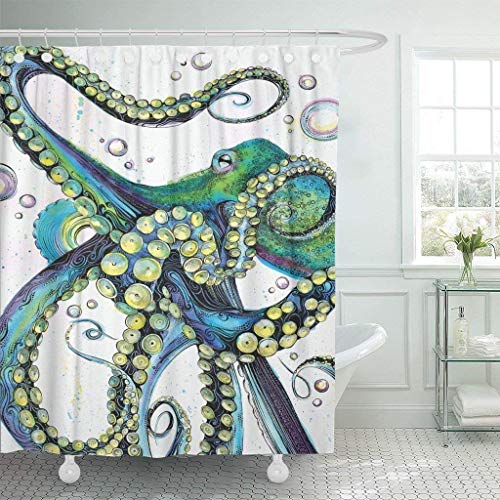 Emvency Duschvorhang, Vintage, bunt, modisch, Oktopus-Malerei, Polyester, 190 x 183 cm, Duschvorhänge, wasserdicht, verstellbarer Haken, geruchlos, Badezimmer von Emvency