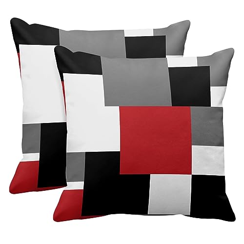 Emvency Set mit 2 Kissenbezügen, rot, schwarz und grau, geometrisch, modern, abstrakt, dekorative Kissenbezüge, Heimdekoration, Standard, quadratisch, 45,7 x 45,7 cm von Emvency