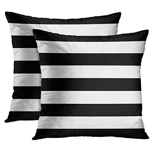 Emvency Set mit 2 Kissenbezügen in Schwarz und Weiß gestreift, dekorativer Kissenbezug, Heimdekoration, quadratisch, 45,7 x 45,7 cm von Emvency
