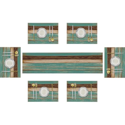Emvency Tischläufer aus Baumwolle mit 6 Platzsets, hitzebeständiges Set für Küche, Couchtisch, Party, Bankett, Dekoration (1 Tischläufer 183 cm lang und 6 Platzdeckchen) von Emvency