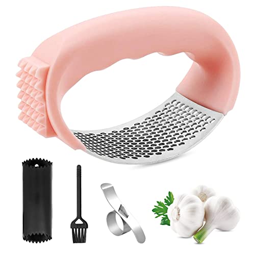 Emwel Ingwer-Knoblauchpresse Wippe – Kostenlos mit Orangenschäler Edelstahl Ingwer Knoblauchpresse Professioneller Knoblauchpresse und Edelstahl-Orangenschäler Set von Emwel
