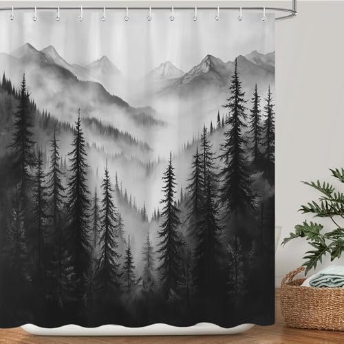 Emwnodti Duschvorhang, Motiv: Bergwald, rustikaler Waldbaum, Natur, Herren-Duschvorhänge für Badezimmer-Dekor, wasserdichter Stoff-Badezimmervorhang mit Haken, 183 x 183 cm, Schwarz Emwnodti Duschvorhang, Motiv: Bergwald, rustikaler Waldbaum, Natur, Herren-Duschvorhänge für Badezimmer-Dekor, wasserdichter Stoff-Badezimmervorhang mit Haken, 183 x 183 cm, Schwarz von Emwnodti
