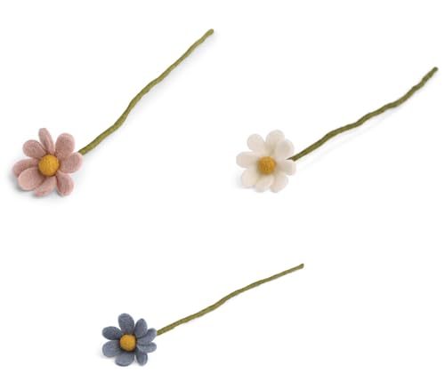 Én Gry & Sif Anemonen/Margeriten handgefilzt - Blumen aus Filz Filzblumen Filzdeko Frühling Ostern - Fair Trade - handgemacht Strauß Strauss (3 = weiß/blau/rosa) von Én Gry & Sif
