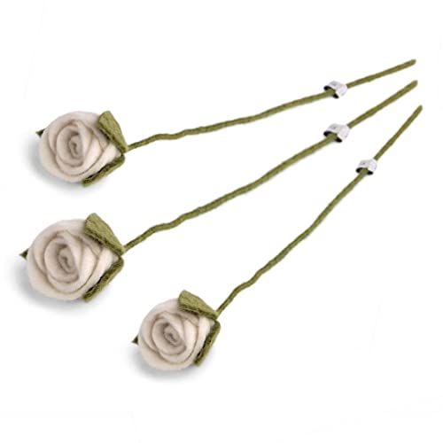 Én Gry & Sif Kunst-Rosen im Scandi-Stil, ewig haltbare Rose, aus Natur-Filz, Hand-Made, fair-Trade I 3X Deko Rose weiß von Én Gry & Sif