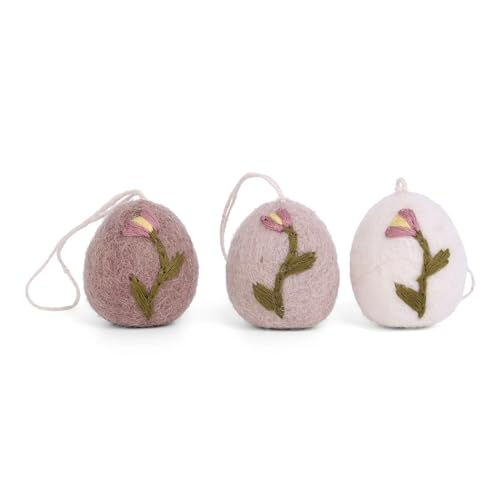 Én Gry & Sif Ostereier aus Filz mit Stickerei, Ostern-Deko - 3 Stück, fair Trade Handmade (Ostereier/Lavendel) von Én Gry & Sif