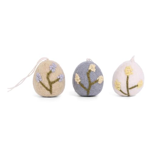 Én Gry & Sif Ostereier aus Filz mit Stickerei, Ostern-Deko - 3 Stück, fair Trade Handmade (Ostereier/blau) von Én Gry & Sif