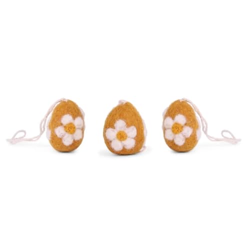 Én Gry & Sif Ostereier aus Filz, Ostern-Deko - 3 Stück, fair Trade Handmade (mit Blümchen gelb) von Én Gry & Sif
