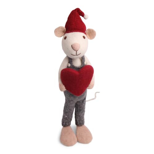 Gry & SIF XXL-Maus aus Filz zum Hinstellen I handgemachte Winter-deko, Weihnachts-deko, Filz-Dekoration, Filz-Tiere, Geschenk-Idee, Fairtrade I Deko-Figur, Filz-Dekoration I Weiß 60 cm, Herz von Én Gry & Sif