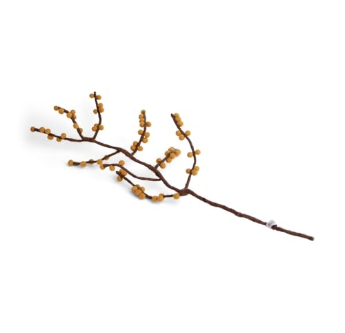 Gry & SIF Beerenzweig aus Filz, Flexibler Stab, Dekozweig für Vasen, Dorn, Eberesche, Fairtrade, 1 Zweig mit gelben Beeren, 60 cm von Gry & Sif